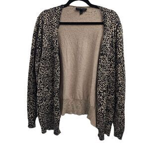 Lane Bryant Cardigan Sweater Size 22/24 Black Tan Cheetah Animal Print Leopard